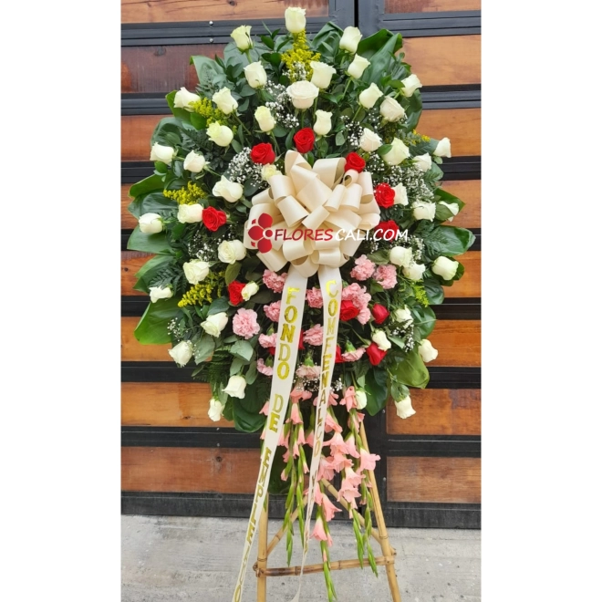 Corona funebre rosas y gladeolos en cali