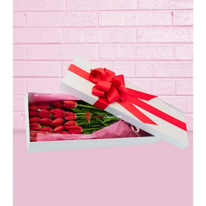 Caja de tulipanes floristerias en cali