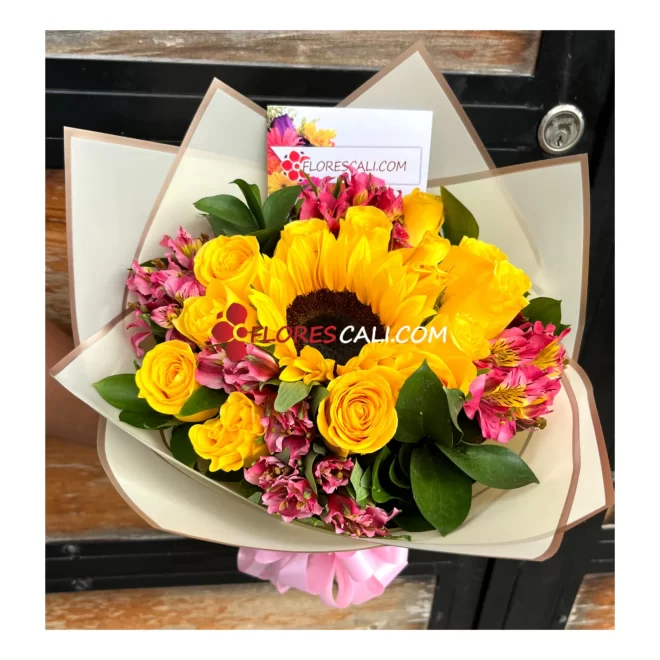 Bouquet girasol redondo flores amarillas cali
