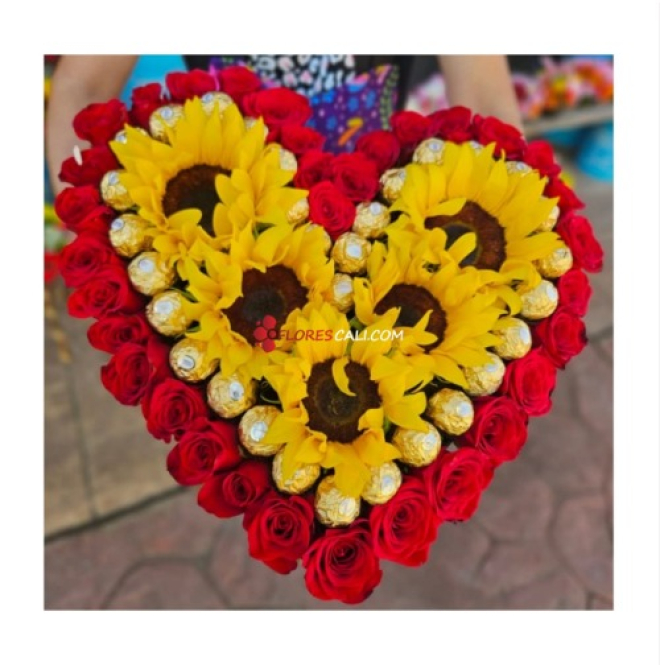 Corazon de rosas y girasoles dia de la madre en cali