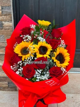 Arreglo de rosas y girasoles para enamorar en cali