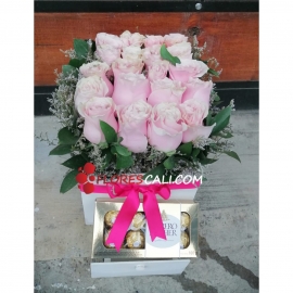 Cofre chocolates y rosas flores en cali