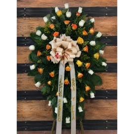 Corona funebre blanca y naranja 