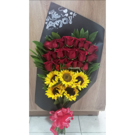 Bouquet te amo rosas y girasoles, arreglos san valentin cali 