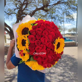 Bouquet imperial rosas y girasoles en cali