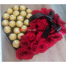 Corazon chocolates y rosas flores en cali