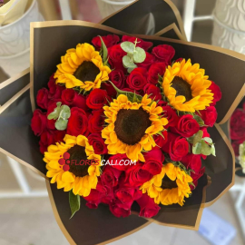 Bouquet buchon rosas y girasoles en cali