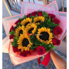 Bouquet rosas y girasoles floristeria en cali