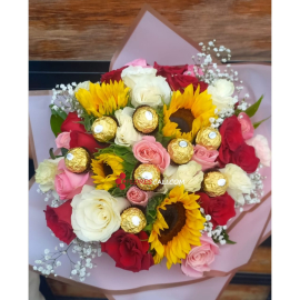 Bouquet rosas, girasoles y chocolates en cali