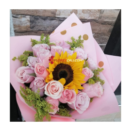 Bouquet de girasol y rosas circular