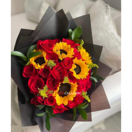 Bouquet rosas y girasoles redondo dia de la madre cali