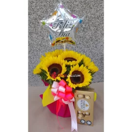 Arreglo de girasoles con chocolates dia de la mujer cali