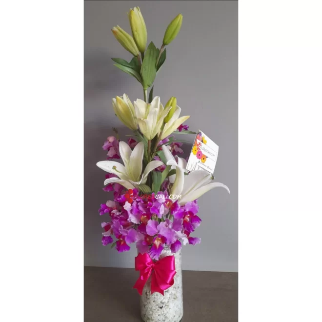 Orquídea en matera con lirios en cali