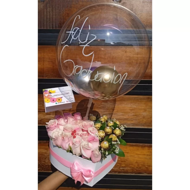 Corazon de cariño con globo flores cali