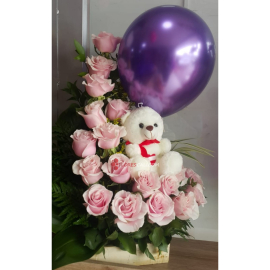 Arreglo Rosas Rosadas con peluche, flores para enamorar San Valentin